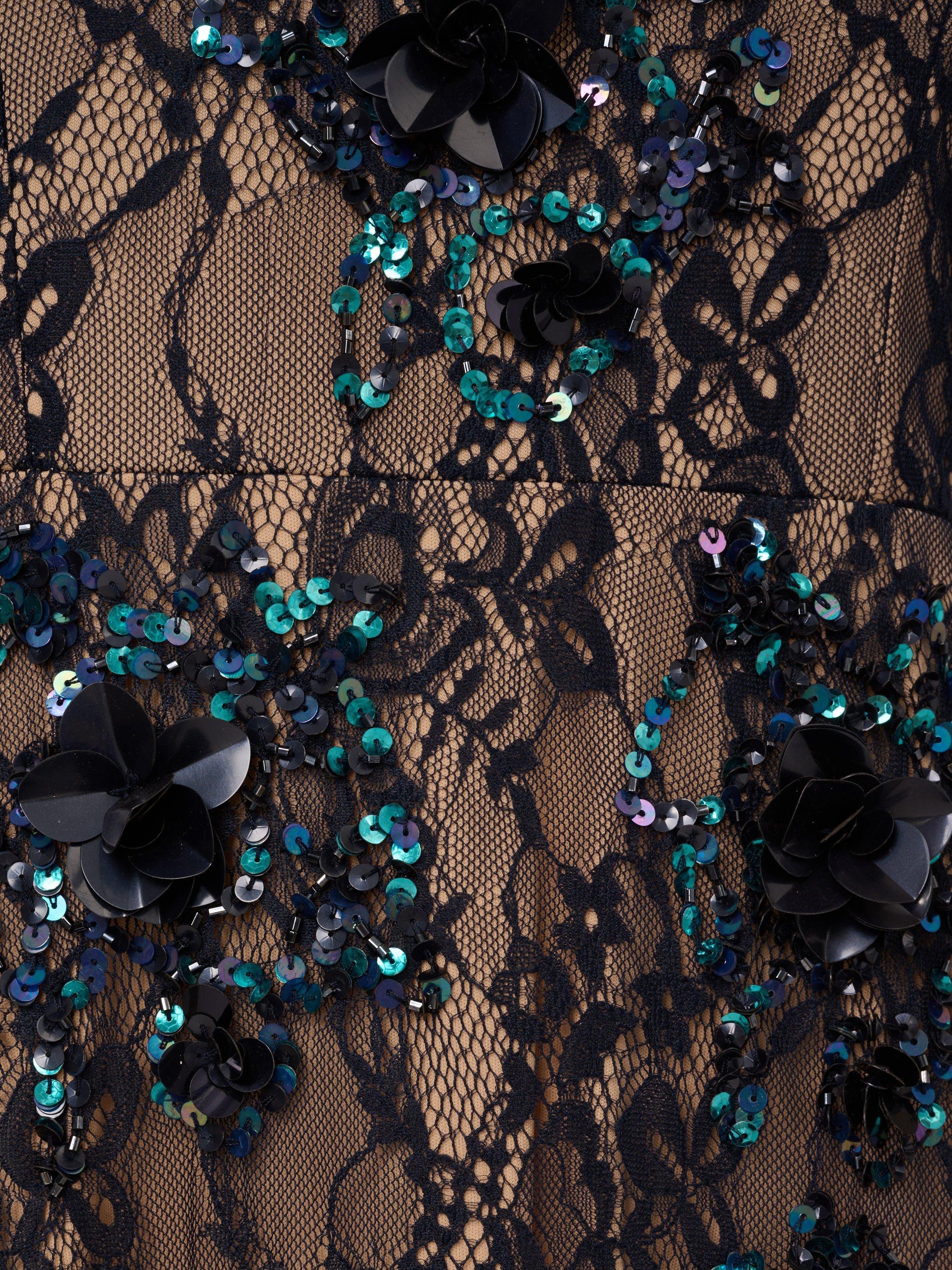 Product image 6 of 6, which shows Adrianna Papell Beaded Lace Maxi Dress, Midnight/Multi, 6