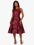 Adrianna Papell Boat Neck Floral Jacquard Dress, Burgundy/Navy