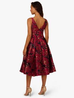 Adrianna Papell Boat Neck Floral Jacquard Dress, Burgundy/Navy - view 2, Burgundy/Navy