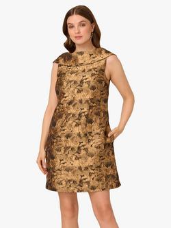 Adrianna Papell Bias Collar Jacquard Shift Dress, Gold/Black, Gold/Black