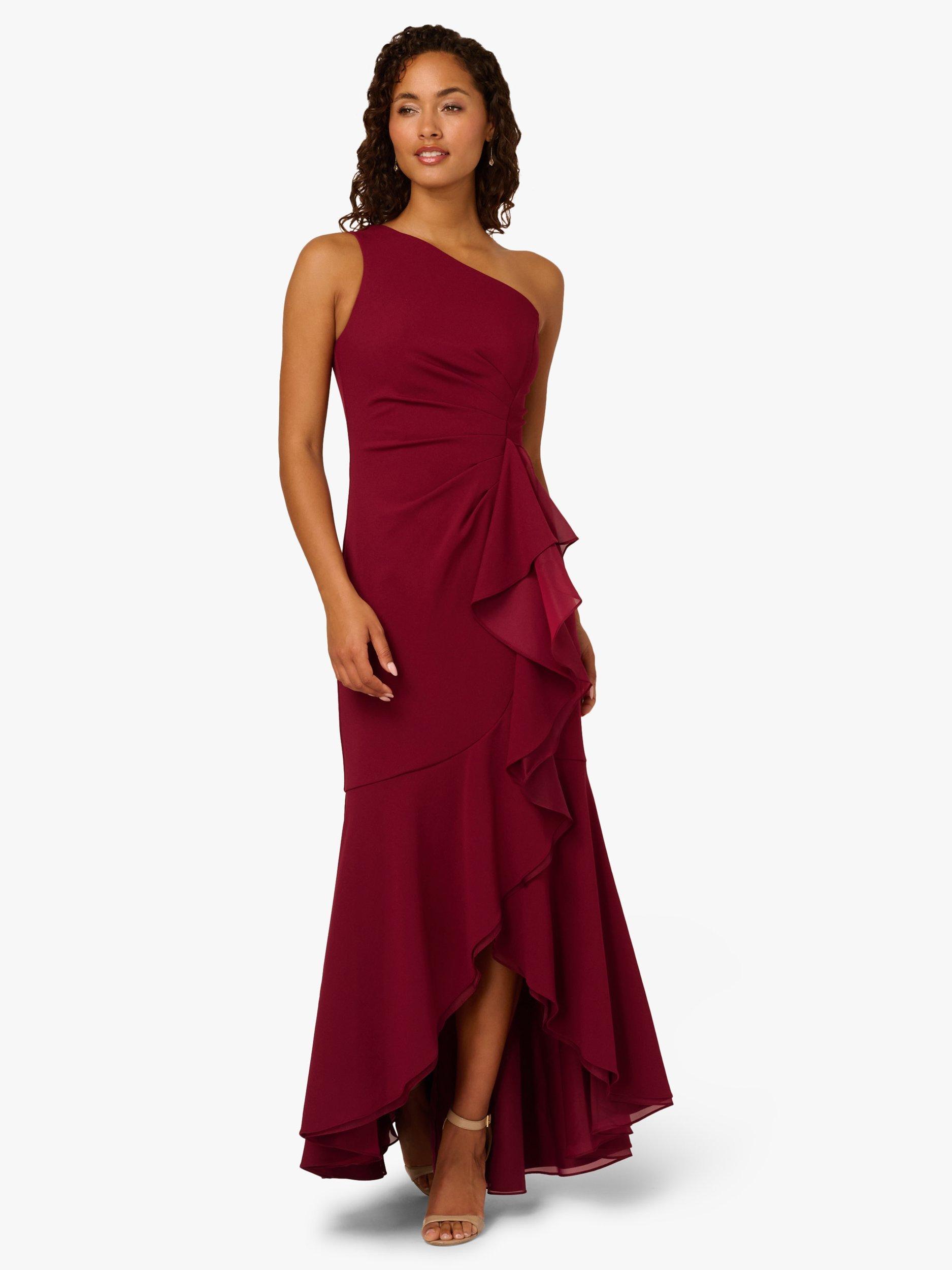 Adrianna Papell Crepe One Shoulder Ruffle Dress, Crimson Haze