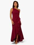 Adrianna Papell Crepe One Shoulder Ruffle Dress, Crimson Haze
