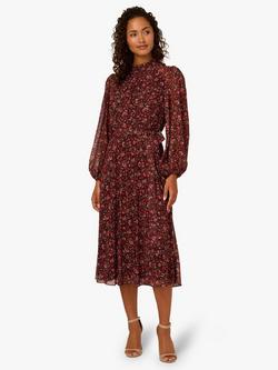 Adrianna Papell Floral Chiffon Midi Dress, Black/Multi, Black/Multi