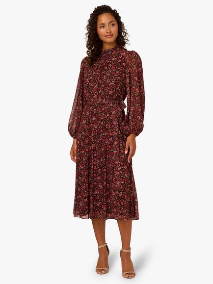 Adrianna Papell Floral Chiffon Midi Dress, Black/Multi, Black/Multi