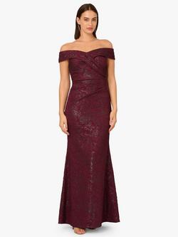 Adrianna Papell Off Shoulder Jacquard Dress, Wine/Black, Wine/Black