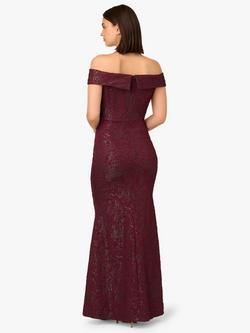 Adrianna Papell Off Shoulder Jacquard Dress, Wine/Black - view 2, Wine/Black