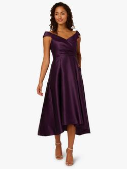 Adrianna Papell Off Shoulder Flared Midi Dress, Luxe Plum, Luxe Plum