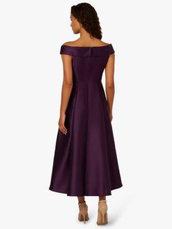 Adrianna Papell Off Shoulder Flared Midi Dress, Luxe Plum - view 2, Luxe Plum