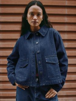 Albaray Classic A-Line Cotton Denim Jacket, Indigo, Indigo