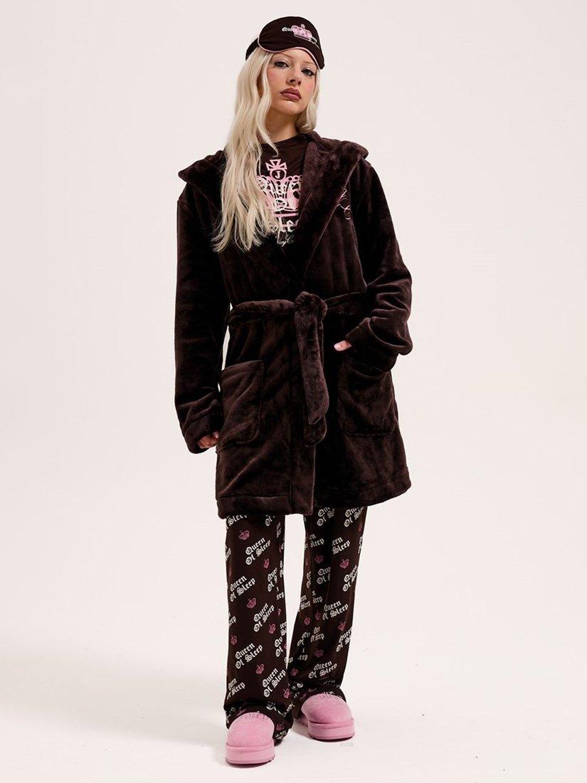 Product image 3 of 3, which shows Juicy Couture Crown Fleece Hooded Robe, Java, S