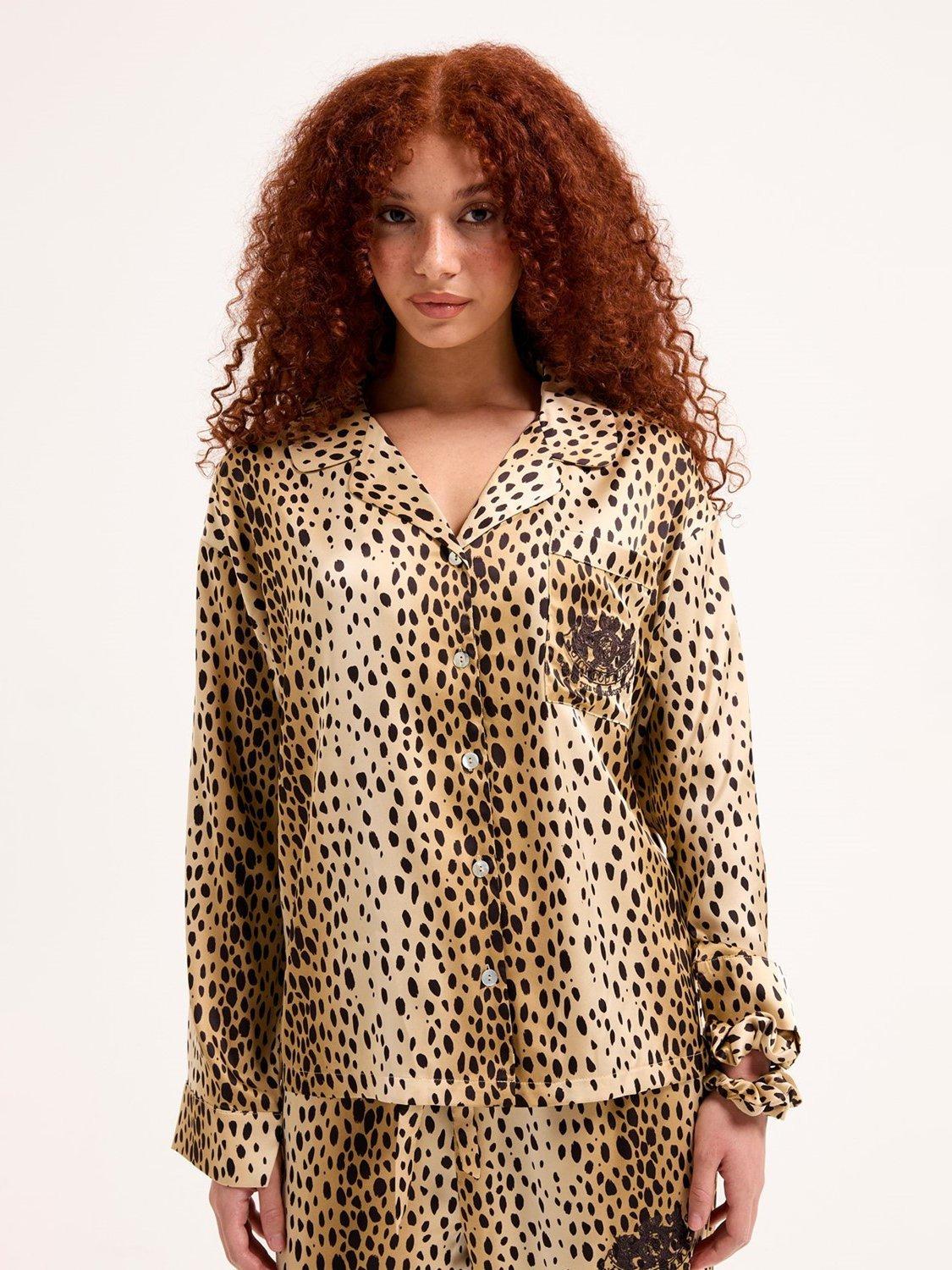 Product image 1 of 4, which shows Juicy Couture Tamzin Satin Cheetah Print Pyjama Set, Multi, S