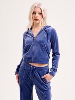 Juicy Couture Madison Velour Hoodie, Grey/Blue, Grey/Blue