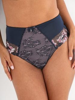 Pour Moi Sofia Lace Embroidered Deep Knickers, Midnight/Rose, Midnight/Rose