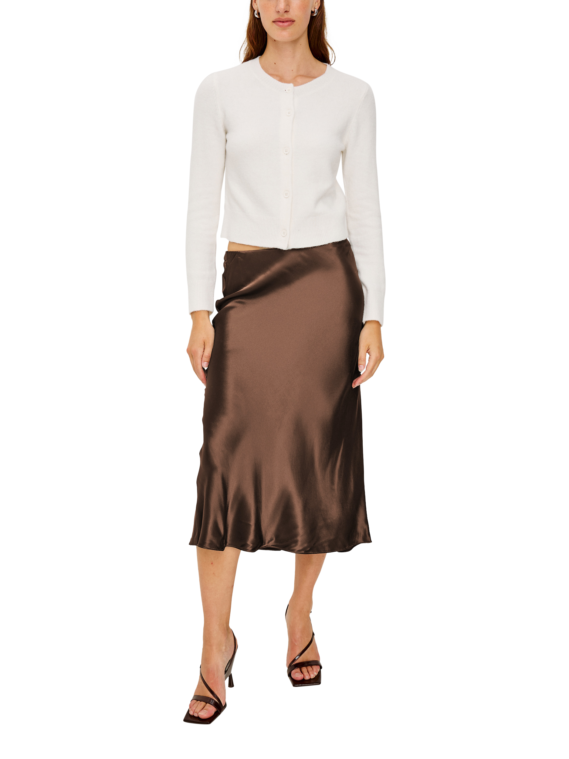 Product image 2 of 6, which shows Rails Anya Satin Midi Skirt, Espresso, XS