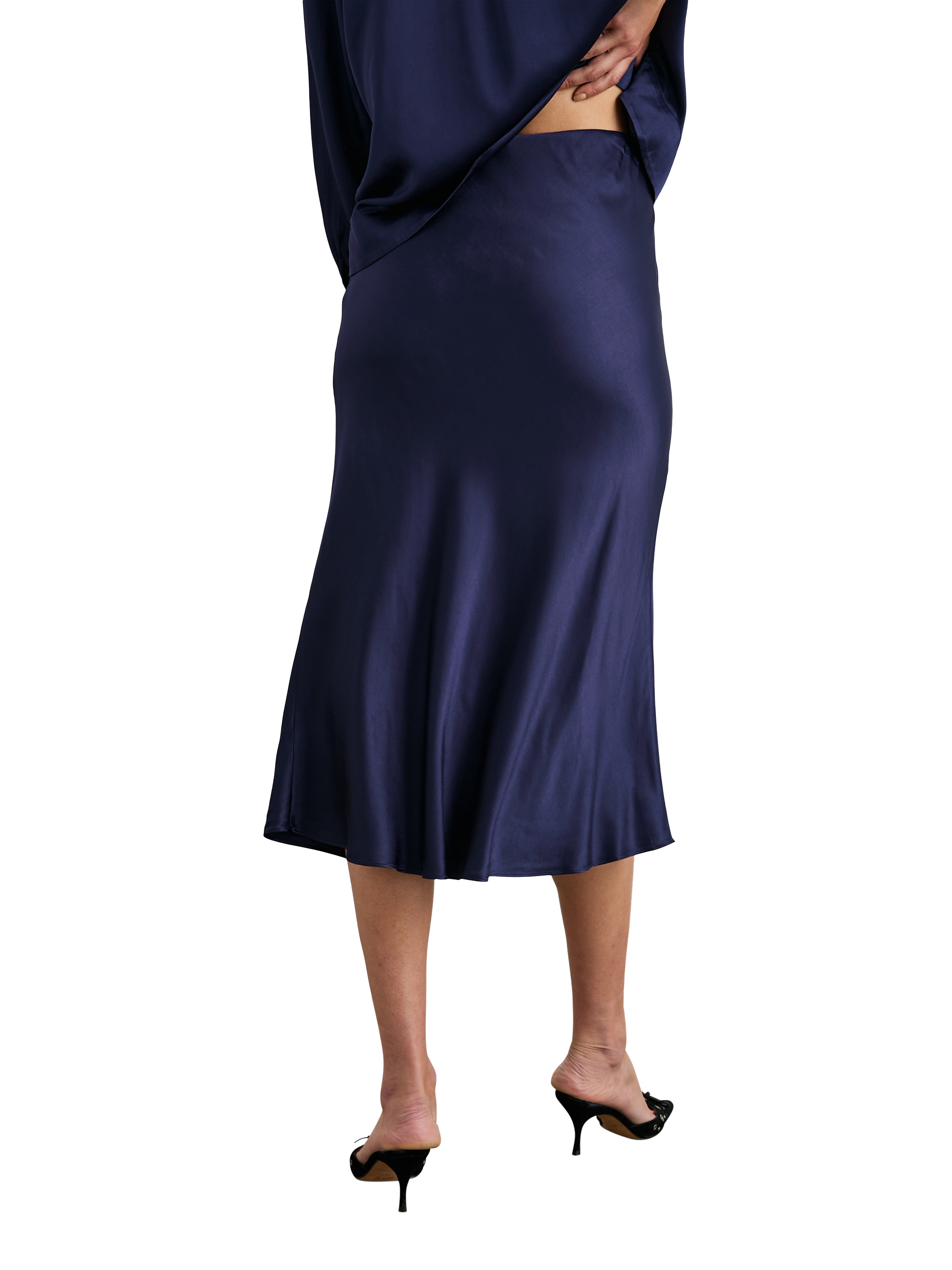 Product image 3 of 8, which shows Rails Anya Satin Midi Skirt, Navy, XS