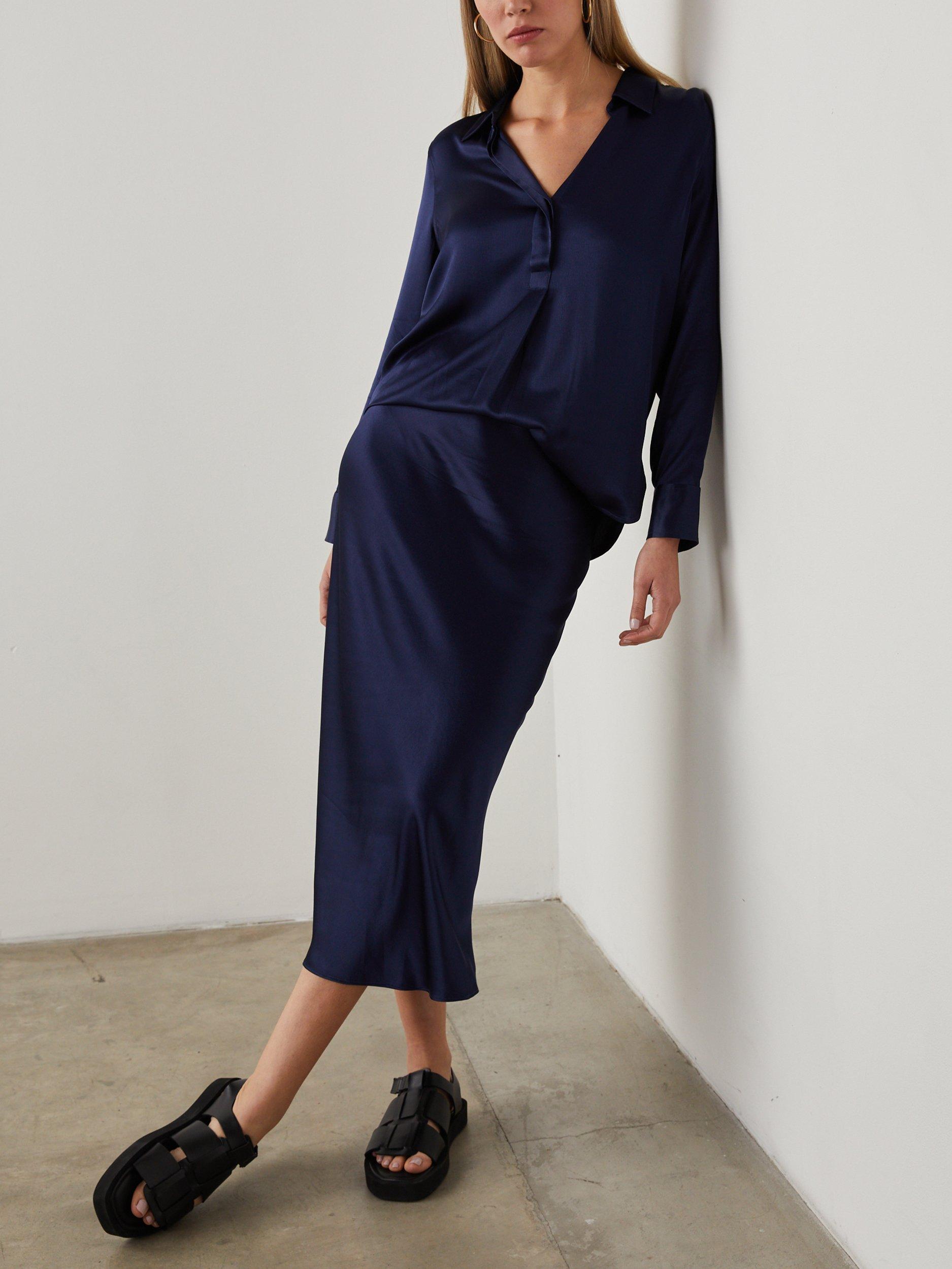 Product image 6 of 8, which shows Rails Anya Satin Midi Skirt, Navy, XS
