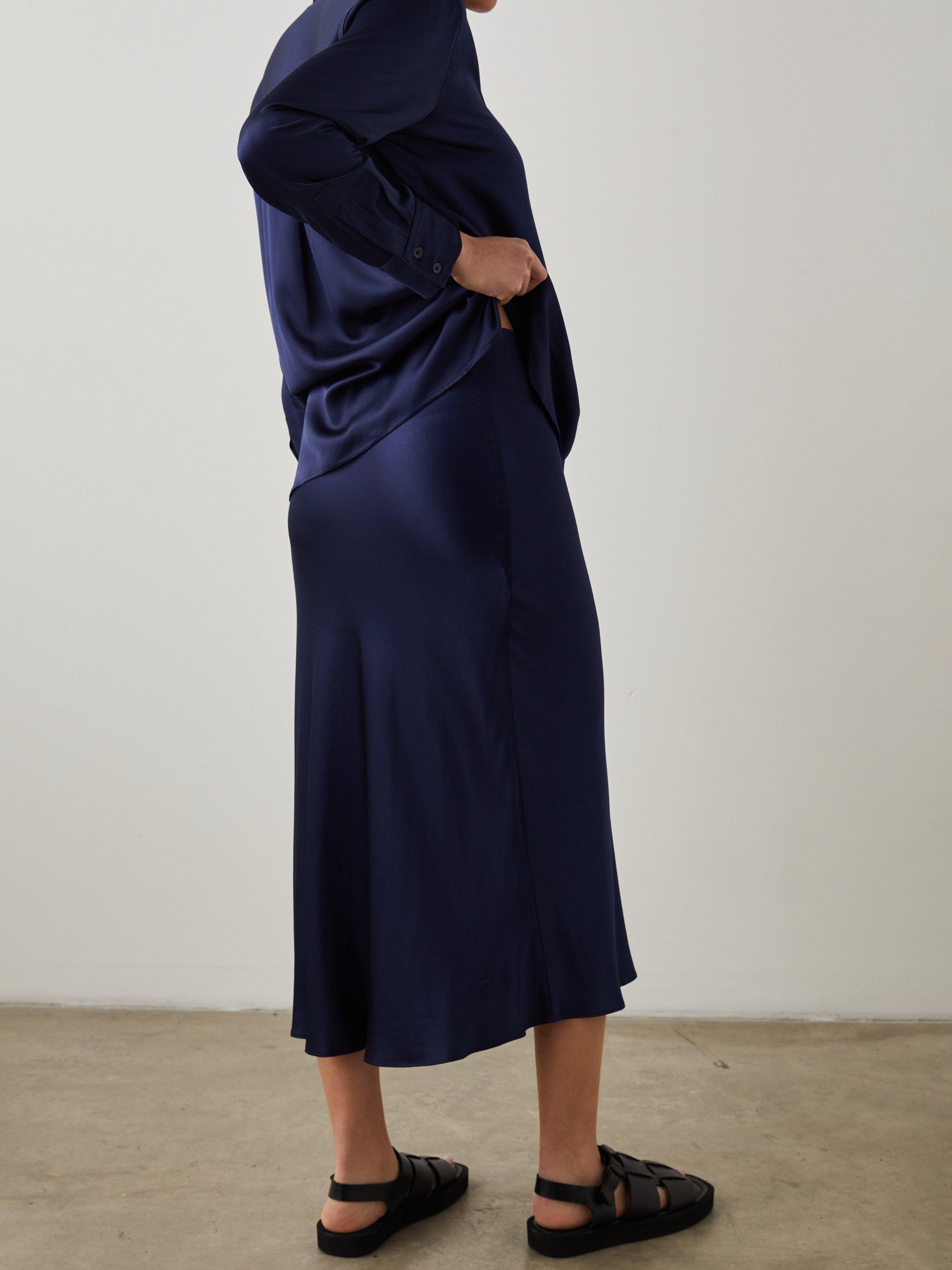 Product image 7 of 8, which shows Rails Anya Satin Midi Skirt, Navy, XS