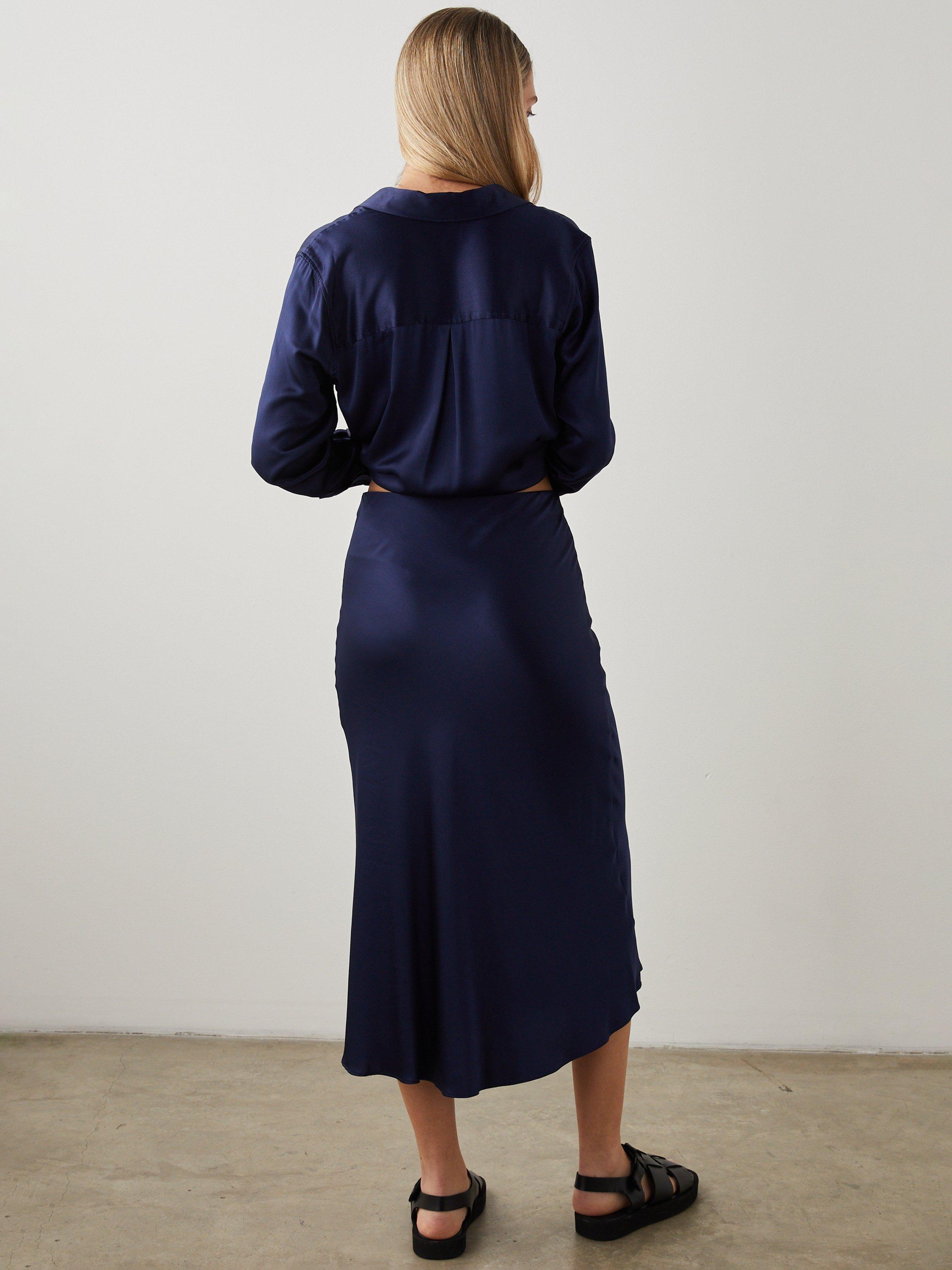 Product image 8 of 8, which shows Rails Anya Satin Midi Skirt, Navy, XS