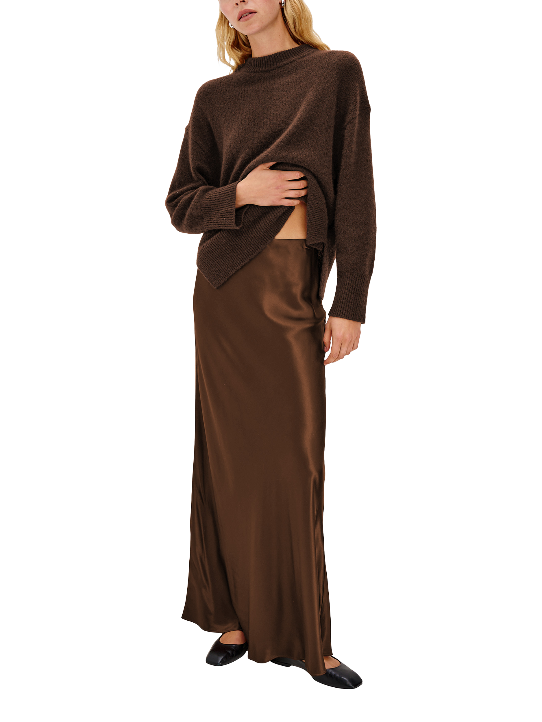 Product image 6 of 6, which shows Rails Romina Satin Crepe Skirt, Espresso, XS