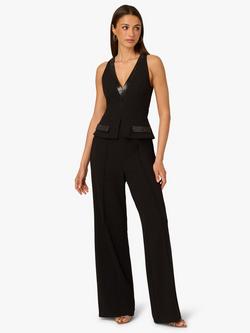 Adrianna by Adrianna Papell Knit Crepe Wide Leg Jumpsuit, Black, Black