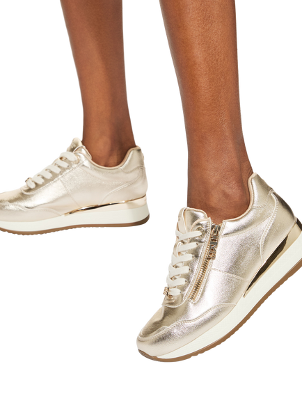 KG Kurt Geiger Lina Lace Up Fashion Trainers, Gold - view 2, Gold
