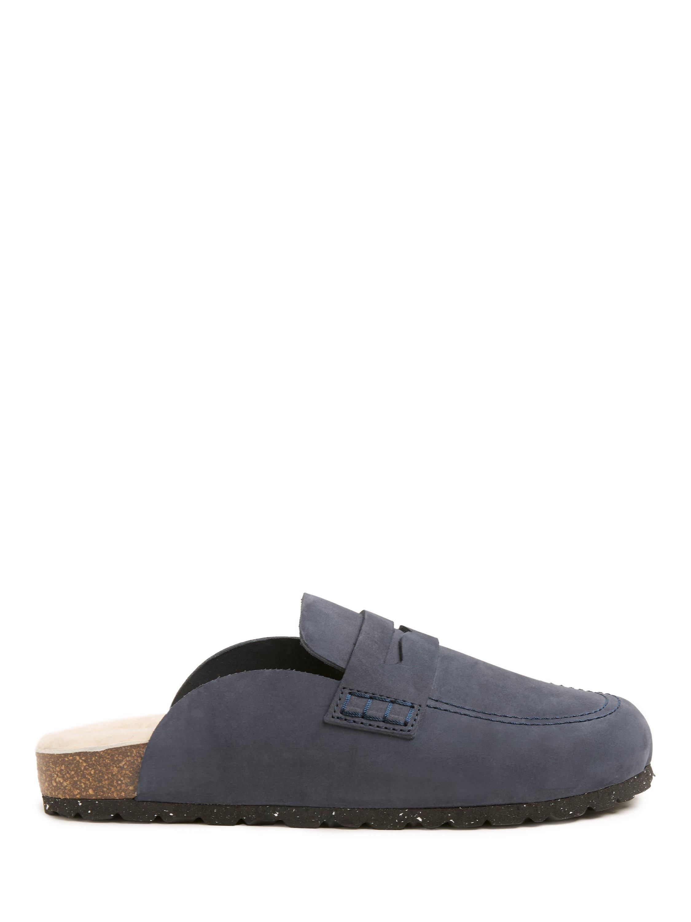 Product image 1 of 6, which shows Celtic & Co. Nubuck and Sheepskin Clogs, Navy, EU36