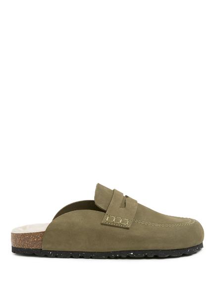 Celtic & Co. Nubuck and Sheepskin Clogs, Khaki