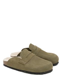 Celtic & Co. Nubuck and Sheepskin Clogs - view 2, Khaki
