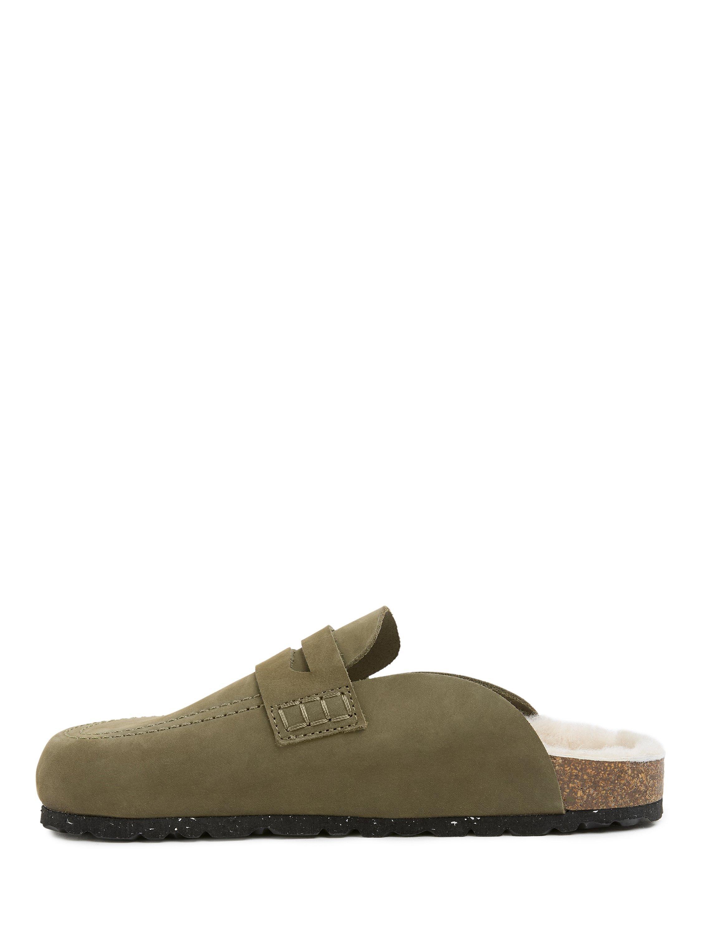 Product image 3 of 6, which shows Celtic & Co. Nubuck and Sheepskin Clogs, Khaki, EU36
