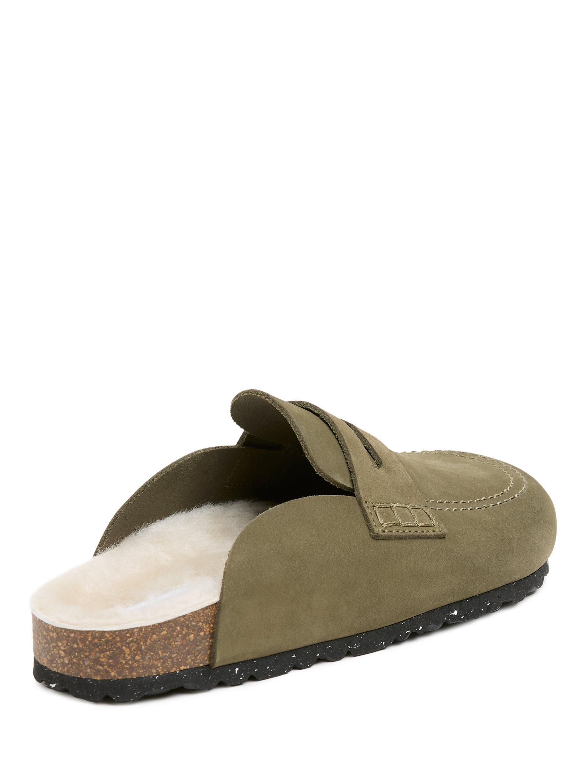Product image 4 of 6, which shows Celtic & Co. Nubuck and Sheepskin Clogs, Khaki, EU36