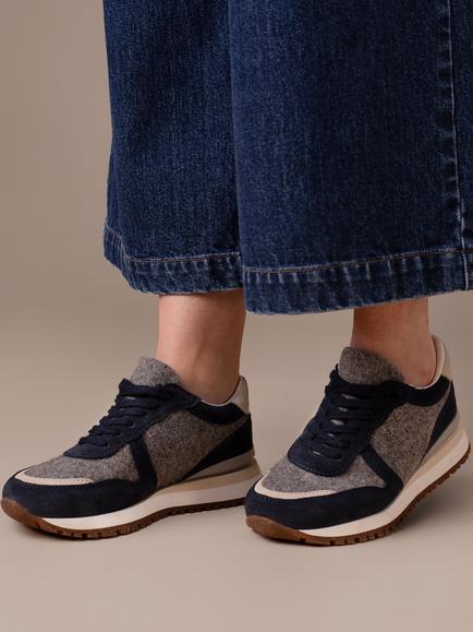 Celtic & Co. Wool Panel Lace Up Trainers - view 2, Navy / Grey
