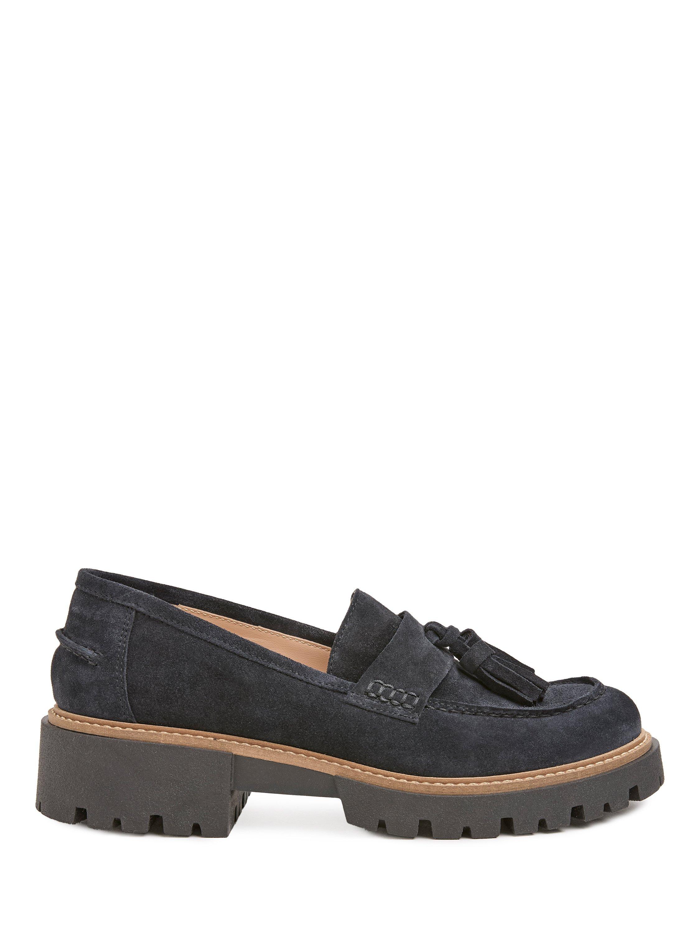 Product image 1 of 7, which shows Celtic & Co. Tassel Suede Loafers, Navy, EU36