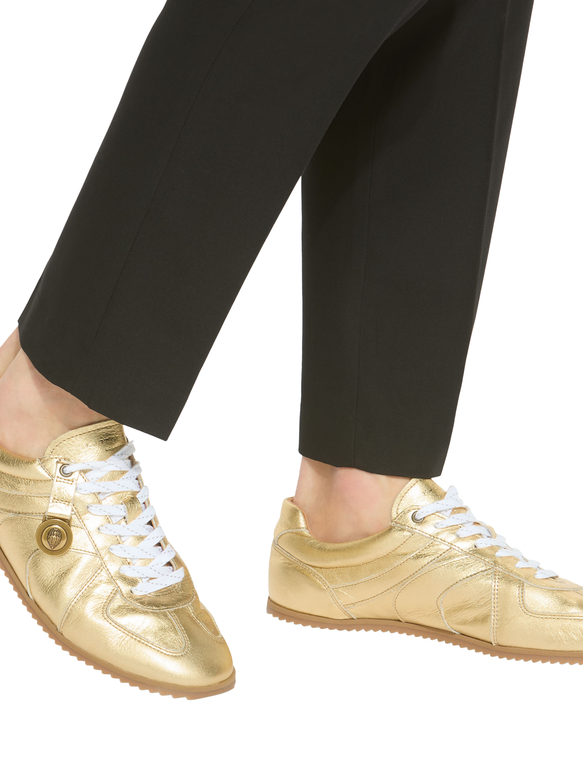 Product image 2 of 5, which shows Kurt Geiger London Eldon Leather Trainers, Gold, 7