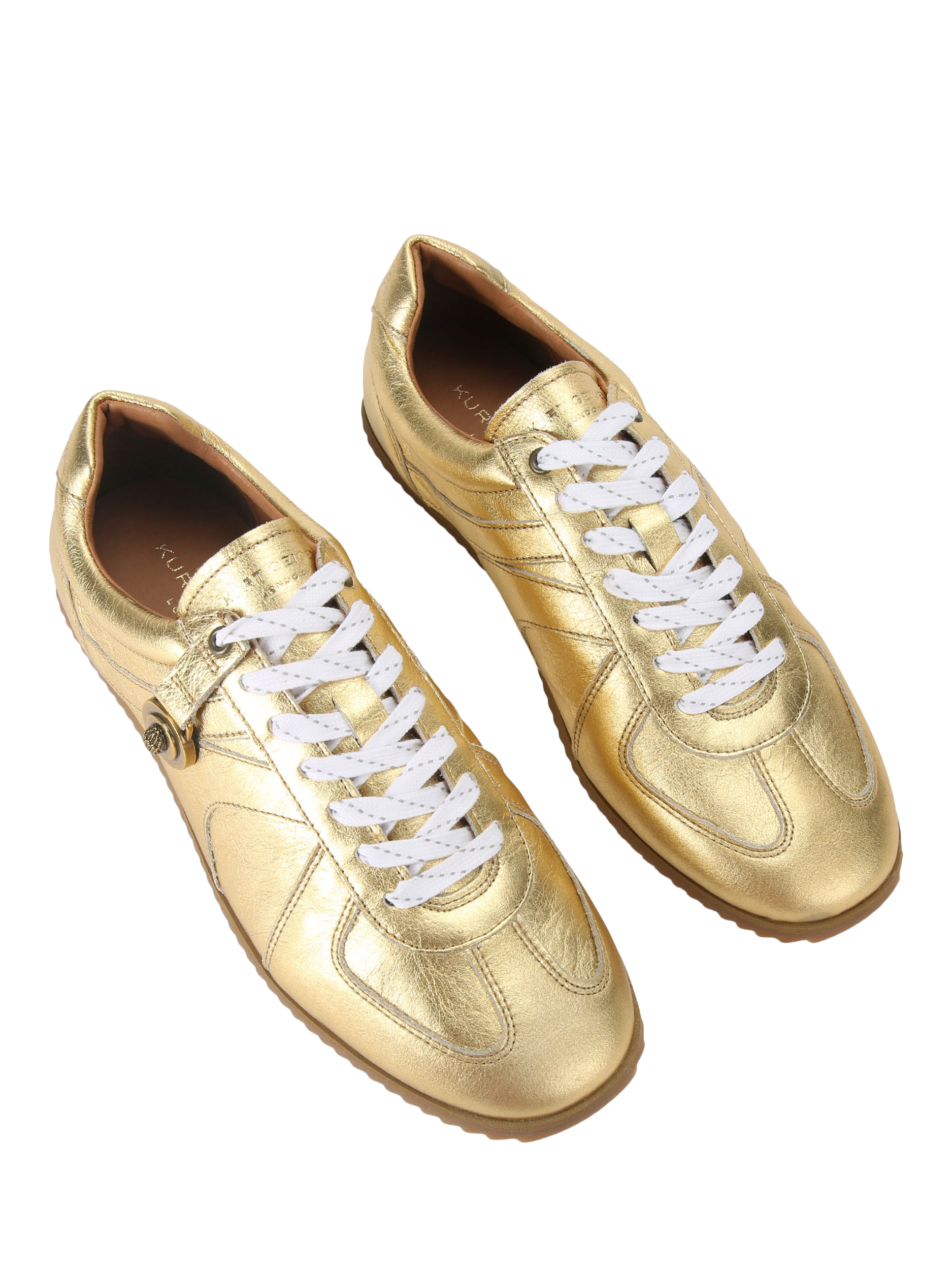 Product image 3 of 5, which shows Kurt Geiger London Eldon Leather Trainers, Gold, 7