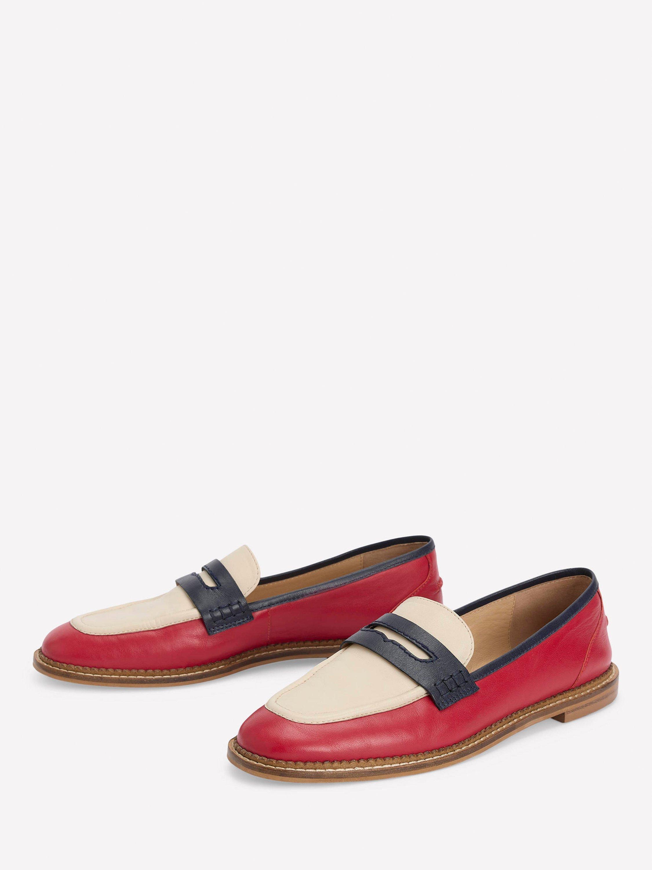 Product image 2 of 5, which shows Boden Nya Penny Loafers, Pillarbox Red/Navy, 5
