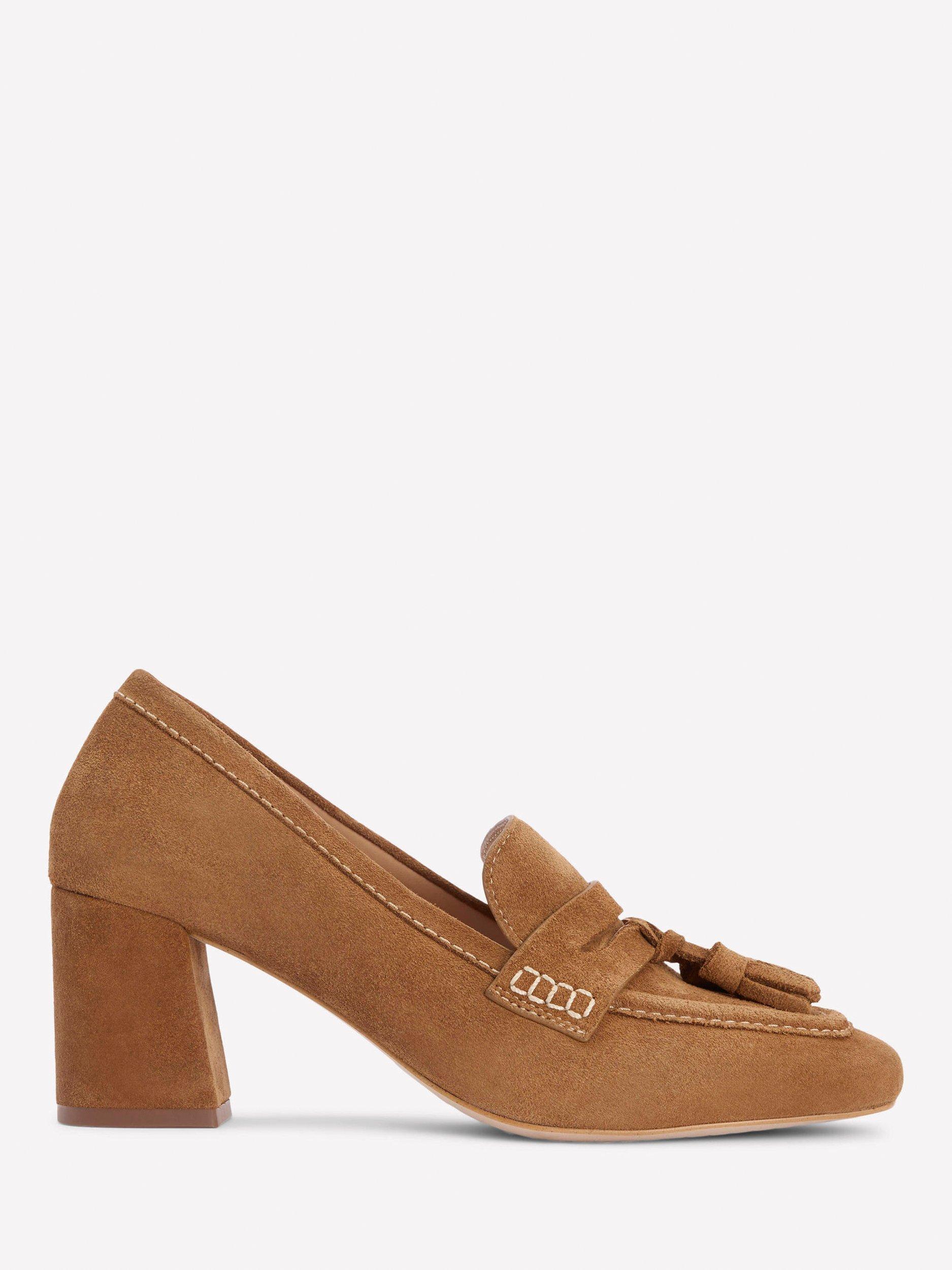 Product image 1 of 5, which shows Boden Sol Block Heeled Penny Loafers, Tan, 5
