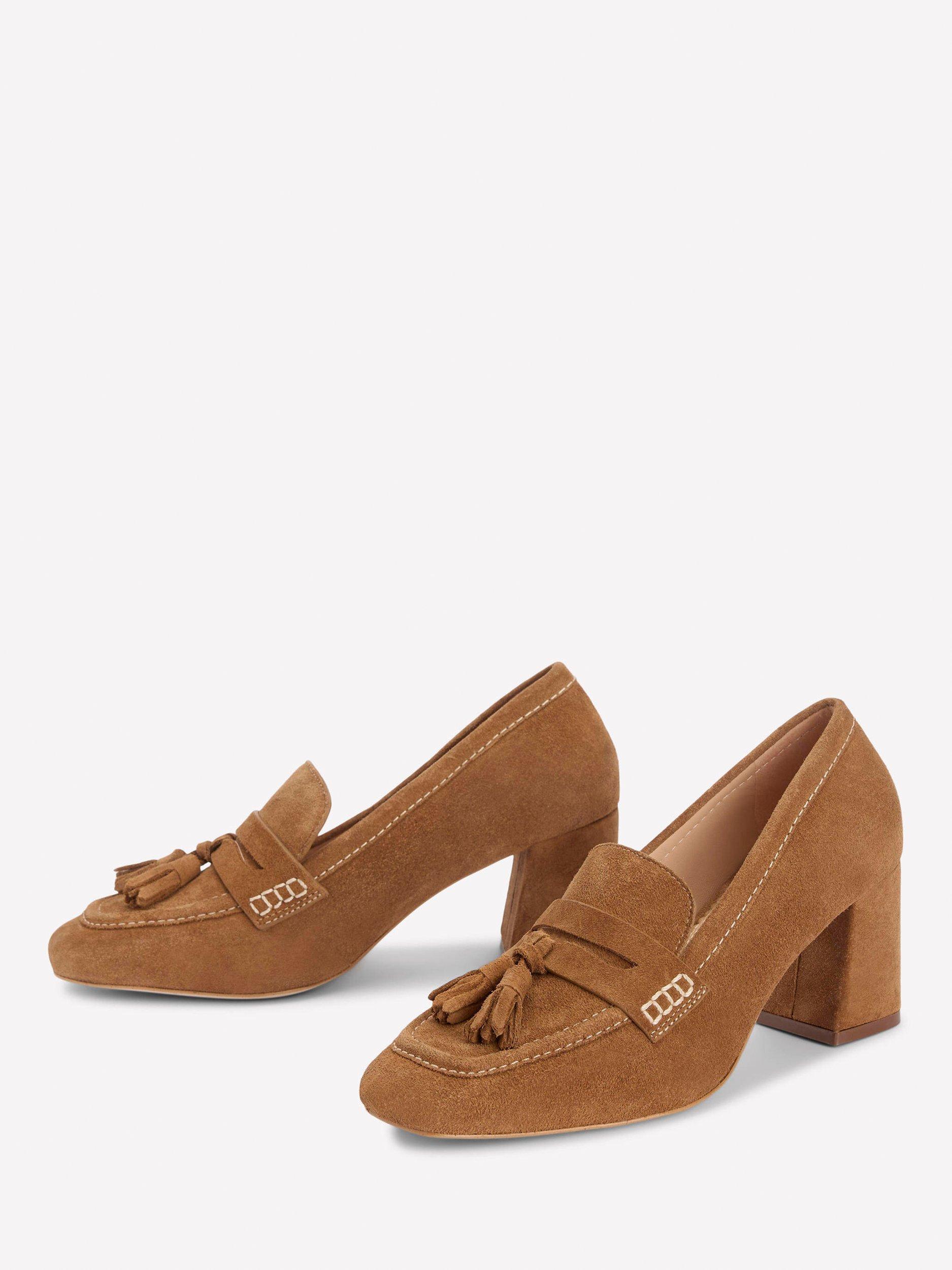 Product image 2 of 5, which shows Boden Sol Block Heeled Penny Loafers, Tan, 5