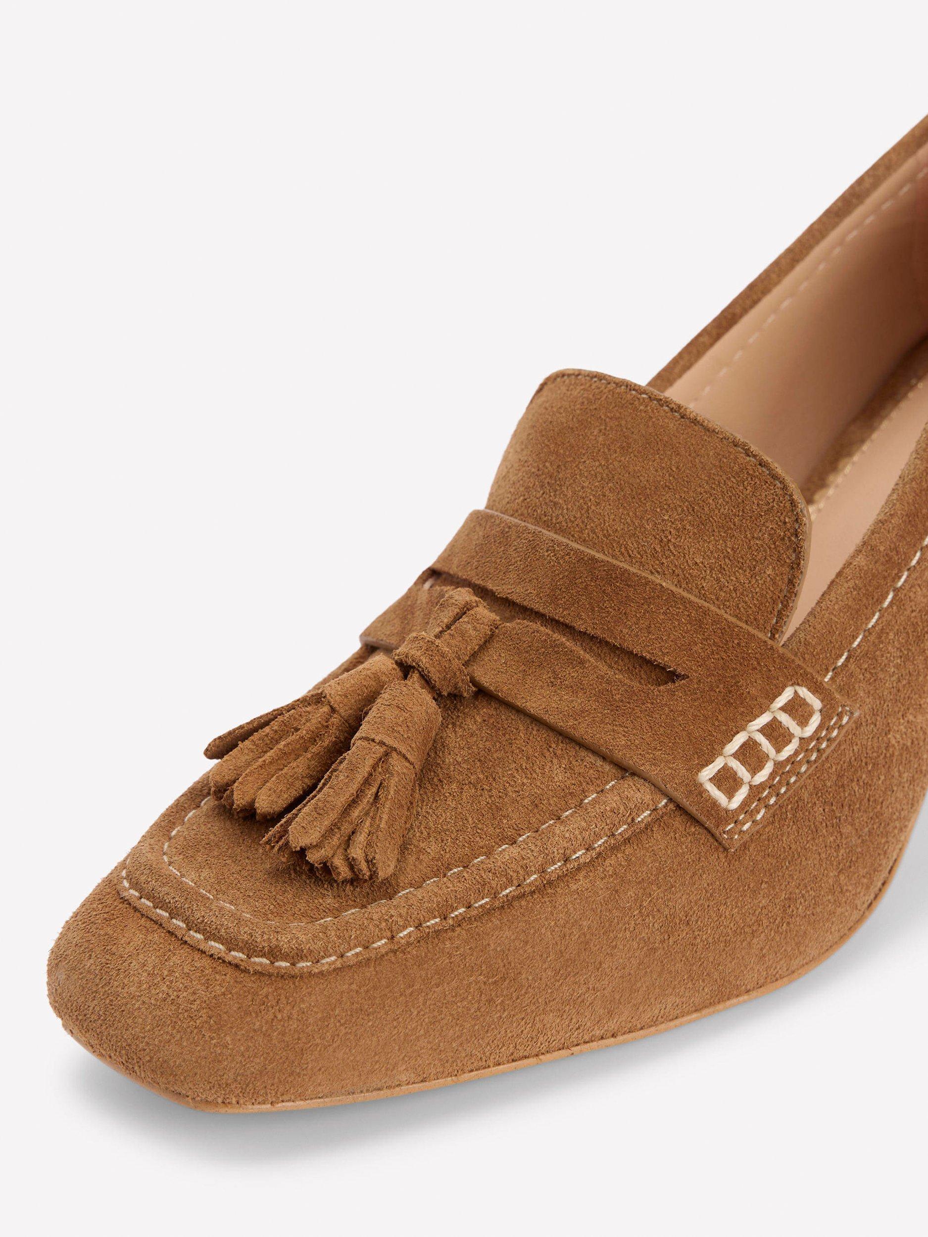 Product image 3 of 5, which shows Boden Sol Block Heeled Penny Loafers, Tan, 5