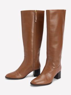 Boden Skye Leather Smart Knee High Boots, Tan - view 2, Tan