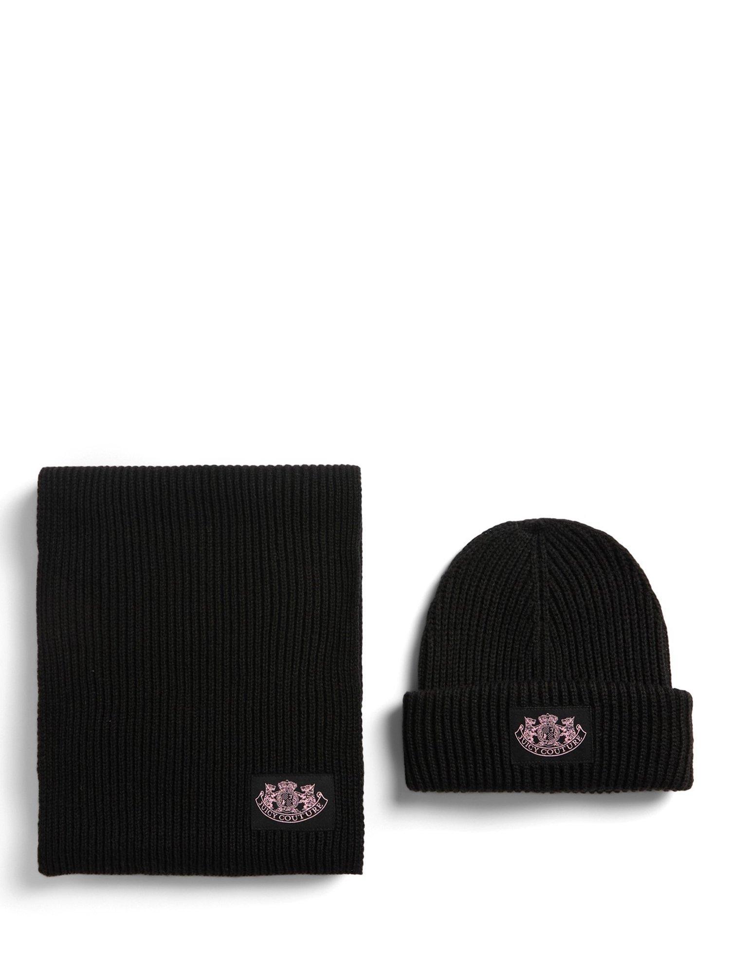 Juicy Couture Crest Knit Hat & Scarf Set, Black