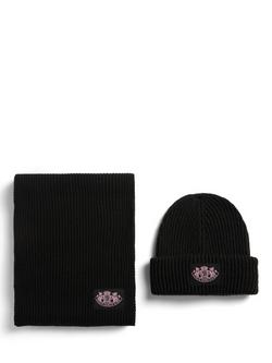 Juicy Couture Crest Knit Hat & Scarf Set, Black - view 2, Black