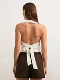Reiss Rebecca Colour Block Pure Linen Shorts, Chocolate/Cream