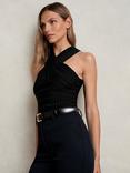 Reiss Alex Cross Neck Textured Top, Black