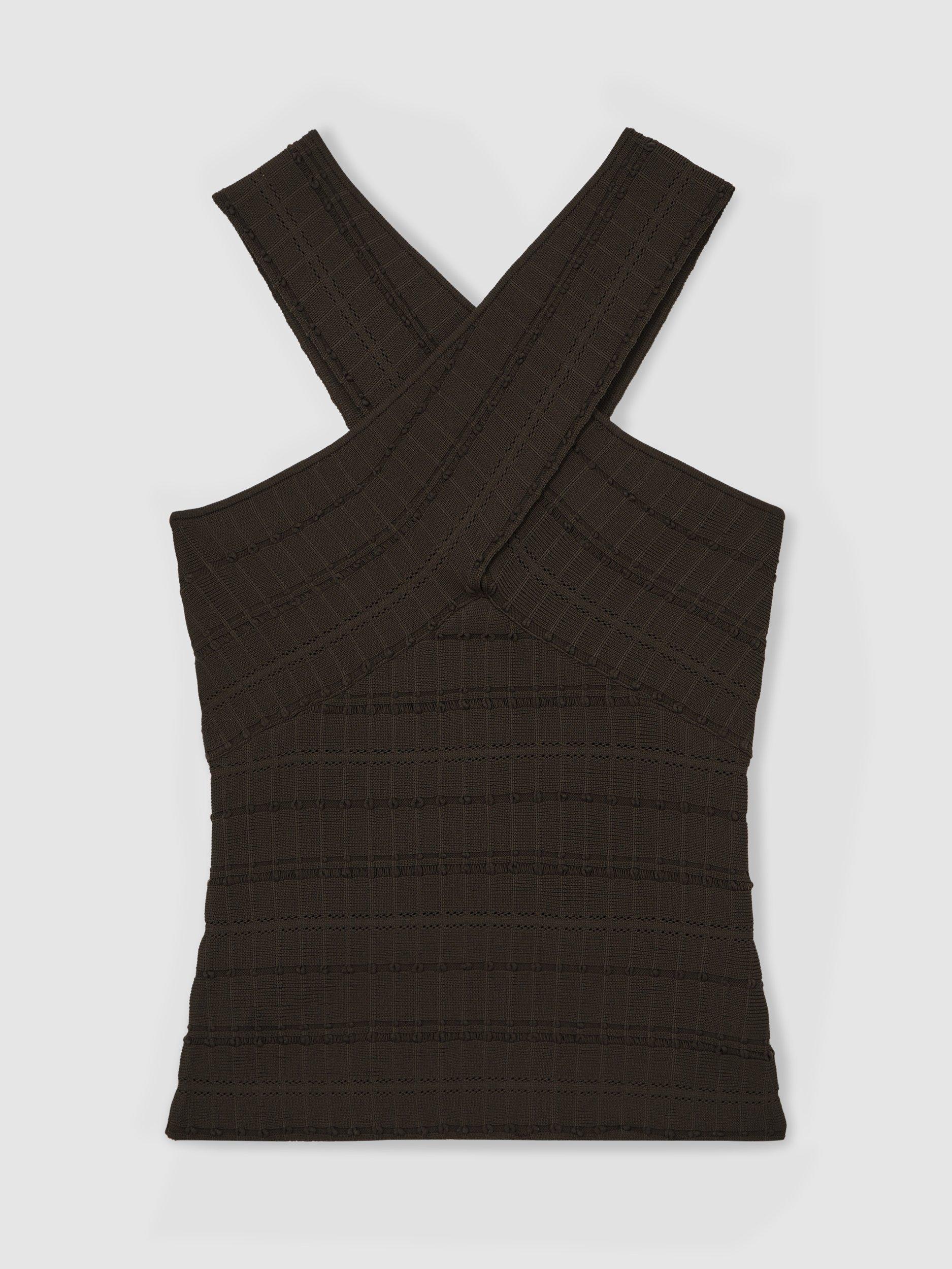 Product image 2 of 4, which shows Reiss Alex Cross Strap Neck Top, Chocolate, S