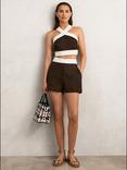 Reiss Rebecca Halterneck Crop Top, Chocolate/Cream