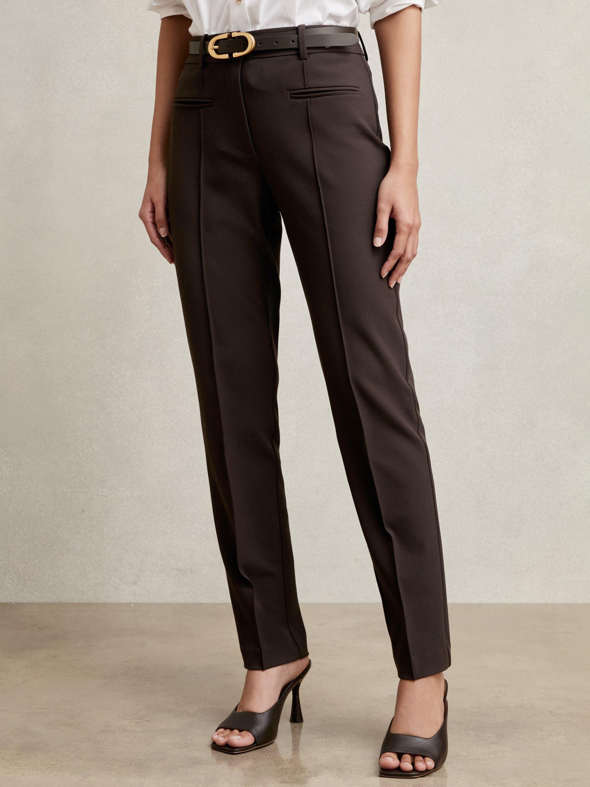 Product image 4 of 5, which shows Reiss Petite Norla Taper Trousers, Chocolate Brown, 6Pt