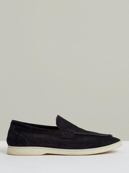 Reiss Kason Suede Loafers, Frost Grey, Navy