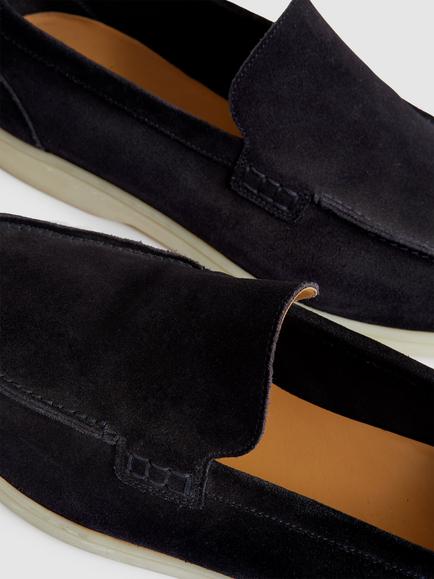Reiss Kason Suede Loafers, Frost Grey - view 2, Navy