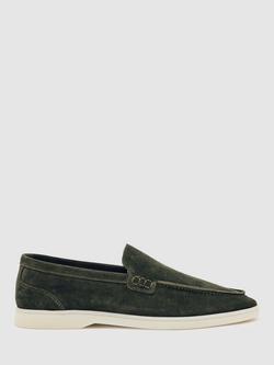 Reiss Kason Suede Loafers, Forest Green