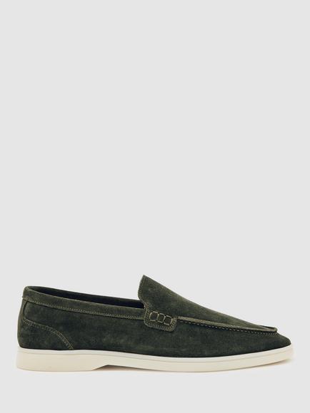 Reiss Kason Suede Loafers, Forest Green